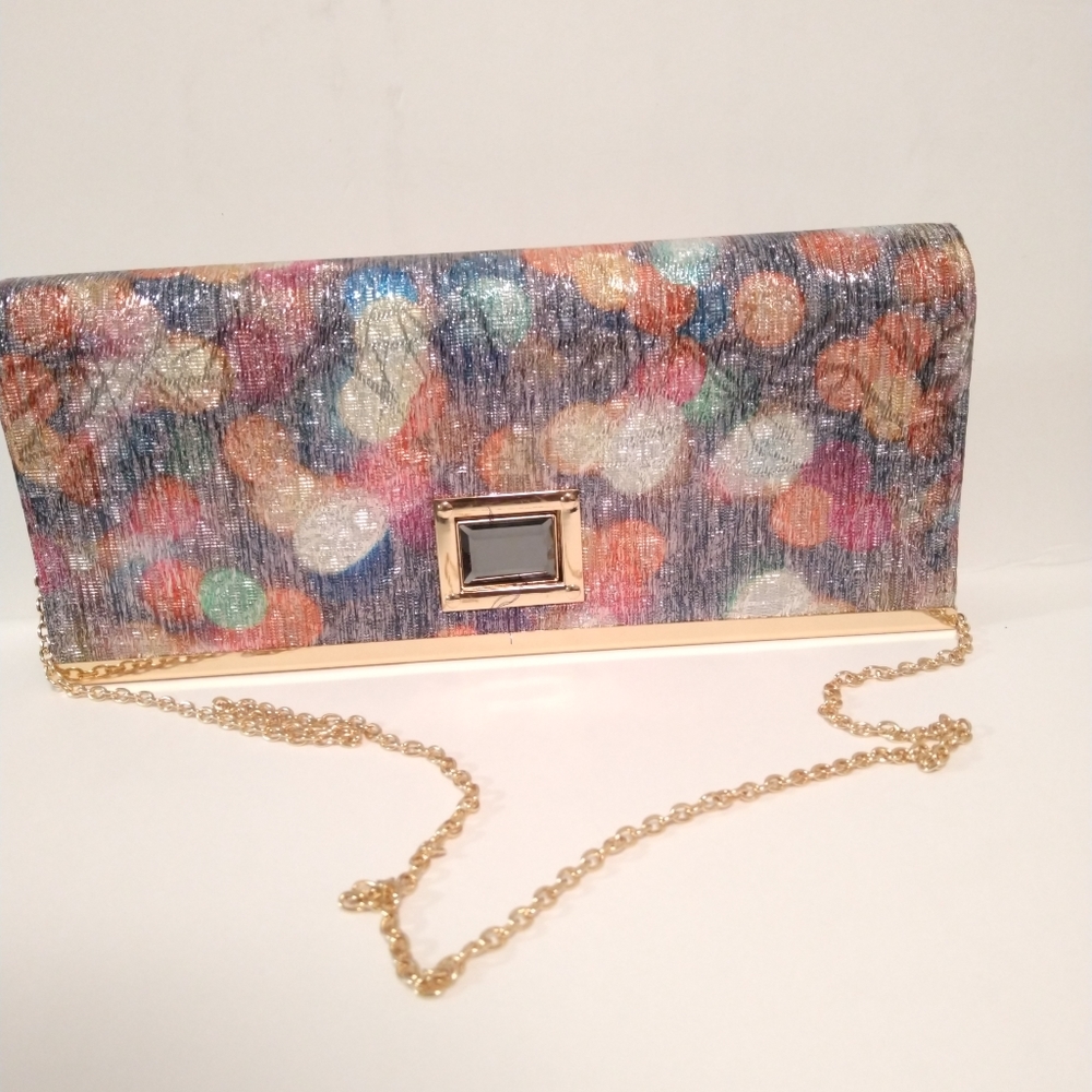Clutch purse, multi color, shoulder chain strap. great condition W 13 in W 5 1/2 - Picture 4 of 4